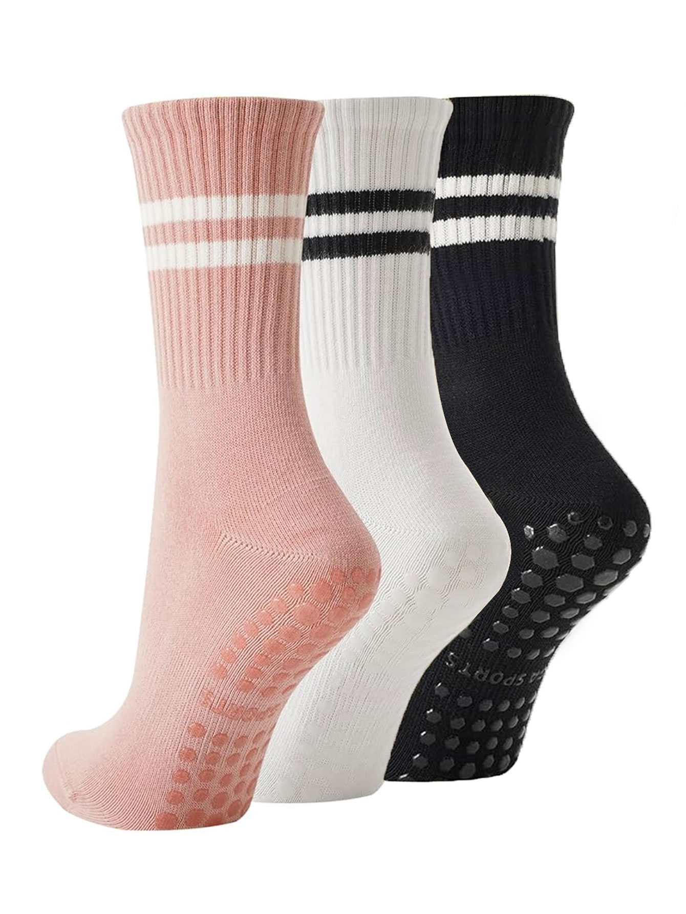 Pilates Yoga Grip Socks - 3 Pairs of Yoga Socks, Non-Slip