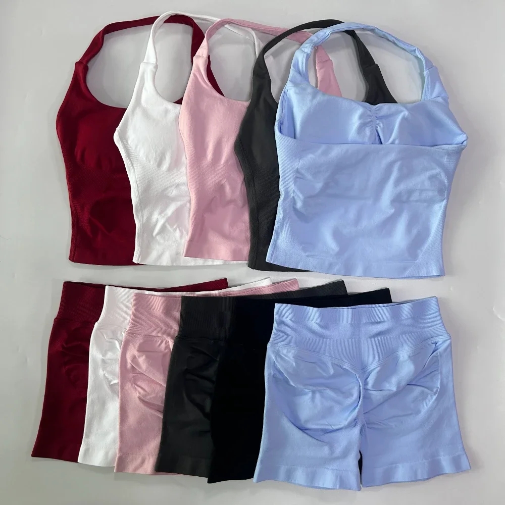 Pilates Yoga Leggings - Women Impact Gym Set Tie Back