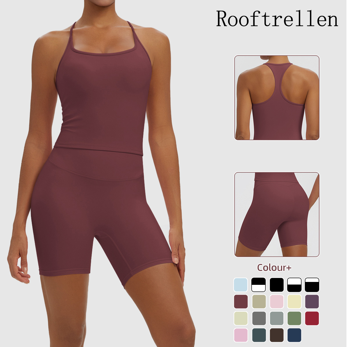 Pilates Yoga Jacket - Rooftrellen 2PCS Sexy Solid Color Yoga